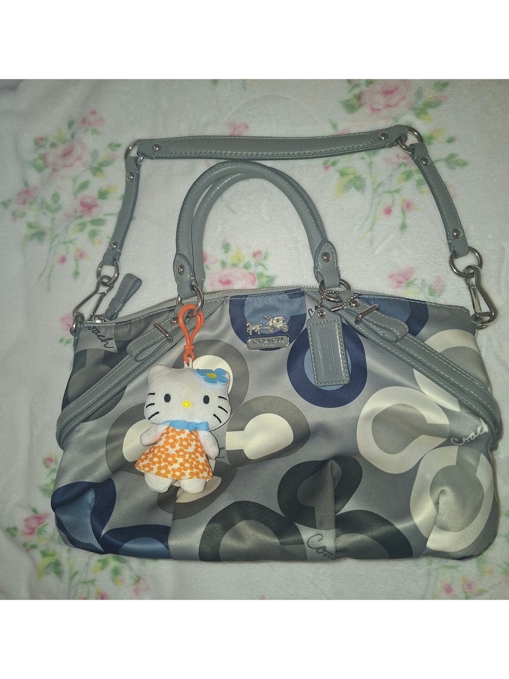 Coach Gray and Navy Signature Circle Satchel with Charm